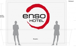 enso HOTEL Logoschriftzug aus Acrylglas hinter Rezeption ca. 2 x 2 m